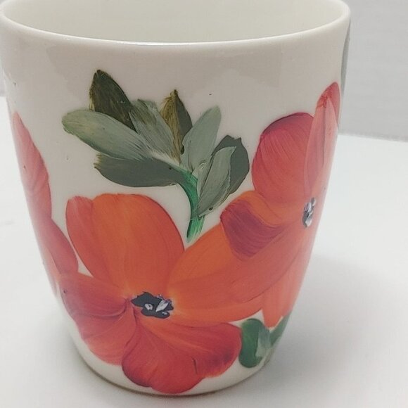 NEW Hand Painted RED Floral Mug, Coffee Tea lovers mug, pretty White Mug, Gift - Picture 3 of 6